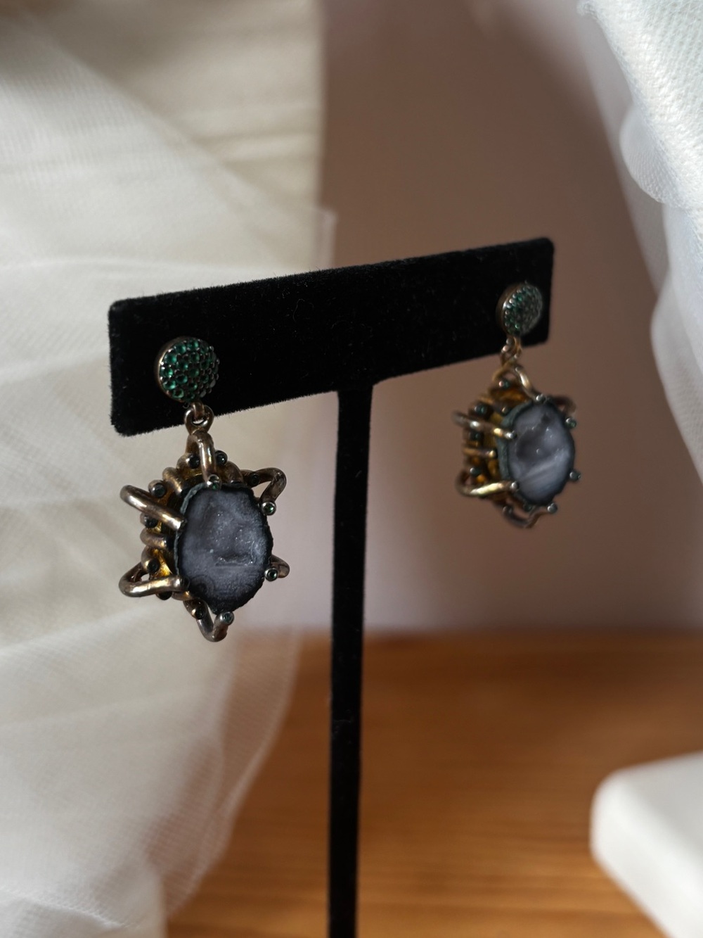 Handcrafted Sterling Green and Gold Druzy Earrings - Women Jewelry